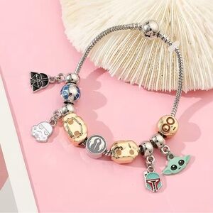 925 Sterling Silver Disney Star Wars Chibi Ensemble Themed Charm Bracelet